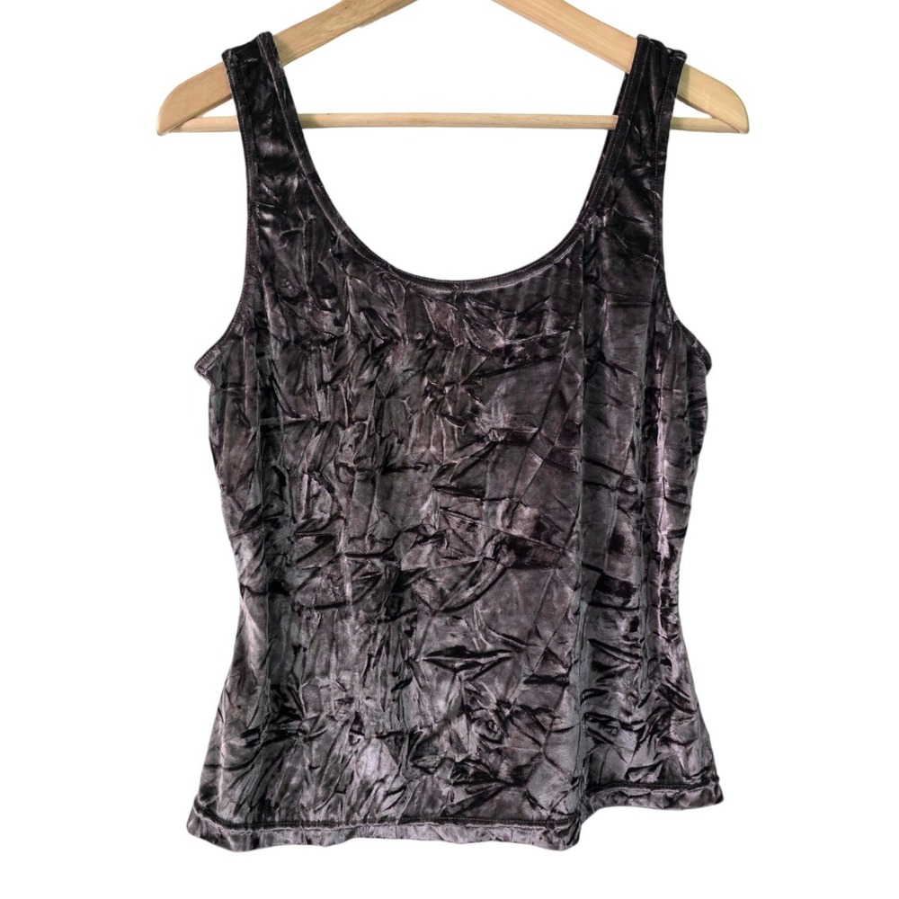 Y2K Wardrobe Essentials Crushed Velvet Green Gray Tank Top Scoop Neck M 38 Bust